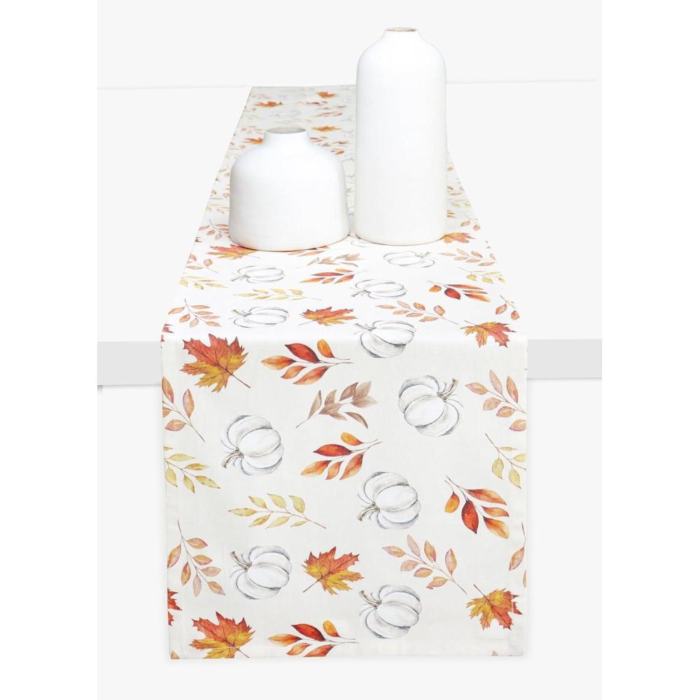 imagePurpleEssences Pumpkin Table Runner Cotton 13x72 Inch Autumn Table Runner for Fall Outdoor ampamp Indoor Party Thanksgiving Table Runners for Kitchen Dining Table  Pumpkin Stack Plaid BluePumpkin and Autumn