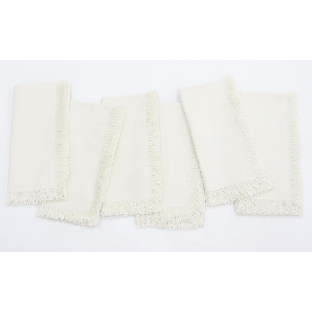 imagePurpleEssences Rust Cloth Napkins with Fringes 100 Cotton Fall Thanksgiving Table Cloth Napkins Set of 6 18x18 Inch Reusable Dinner Napkins for Parties and WeddingsBeige