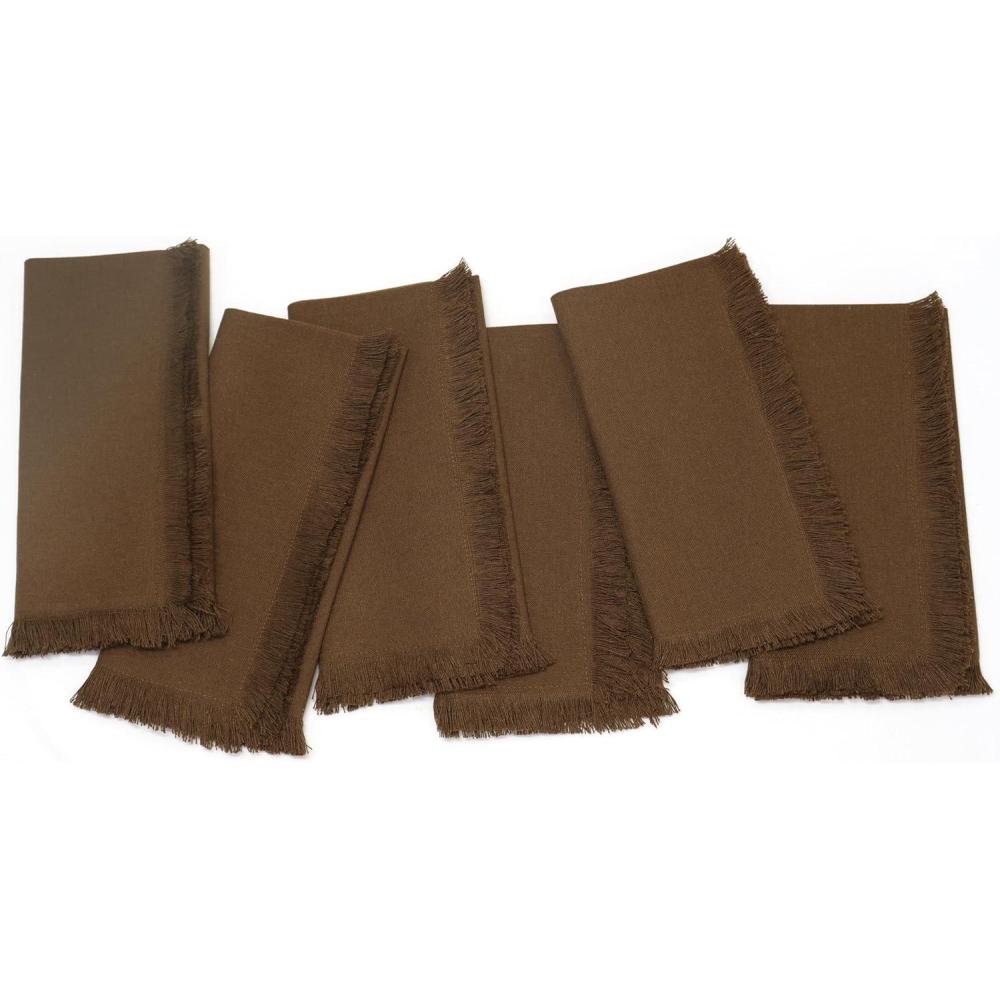imagePurpleEssences Rust Cloth Napkins with Fringes 100 Cotton Fall Thanksgiving Table Cloth Napkins Set of 6 18x18 Inch Reusable Dinner Napkins for Parties and WeddingsBrown