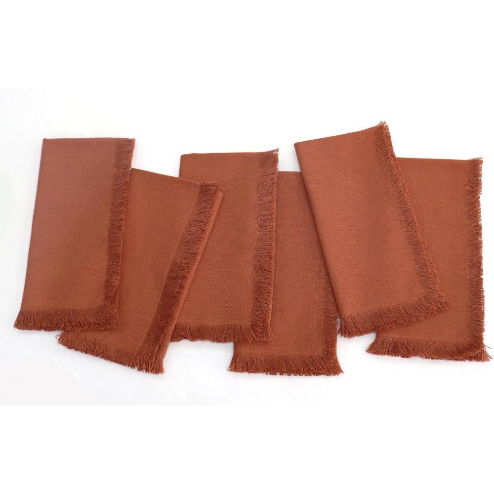 imagePurpleEssences Rust Cloth Napkins with Fringes 100 Cotton Fall Thanksgiving Table Cloth Napkins Set of 6 18x18 Inch Reusable Dinner Napkins for Parties and WeddingsRust