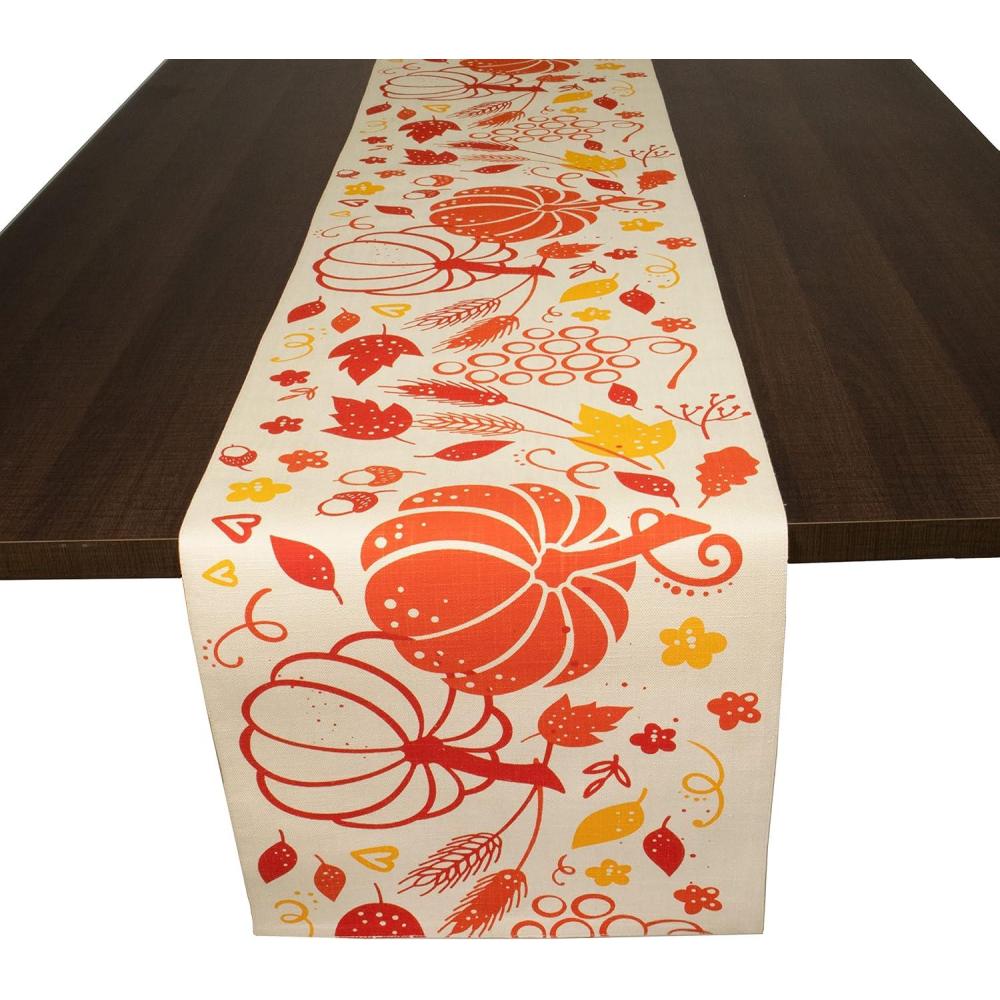 imagePurpleEssences Rust Jacquard Fall Table Runner Collection 14x90in Autumn Table Runner for Fall Harvest ampamp Farmhouse Kitchen Damask Cotton Thanksgiving Table Runners Maple LeavesPumkin  Wheat