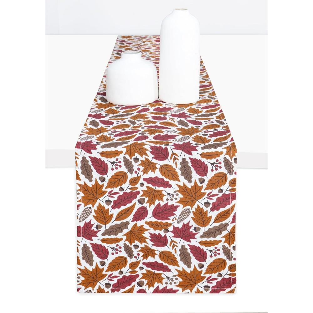 imagePurpleEssences Rust Jacquard Fall Table Runner Collection 14x90in Autumn Table Runner for Fall Harvest ampamp Farmhouse Kitchen Damask Cotton Thanksgiving Table Runners Maple LeavesFall Garden