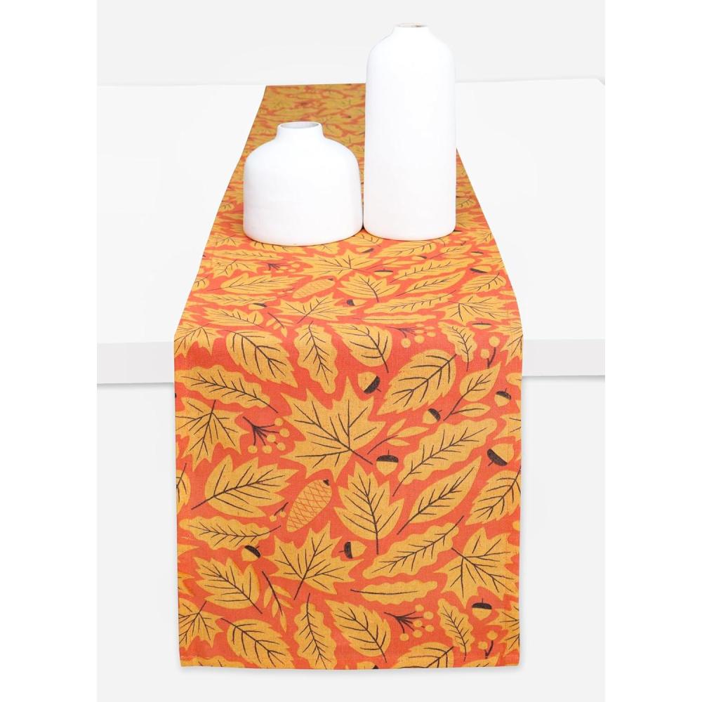 imagePurpleEssences Rust Jacquard Fall Table Runner Collection 14x90in Autumn Table Runner for Fall Harvest ampamp Farmhouse Kitchen Damask Cotton Thanksgiving Table Runners Maple LeavesMaple  Hazel