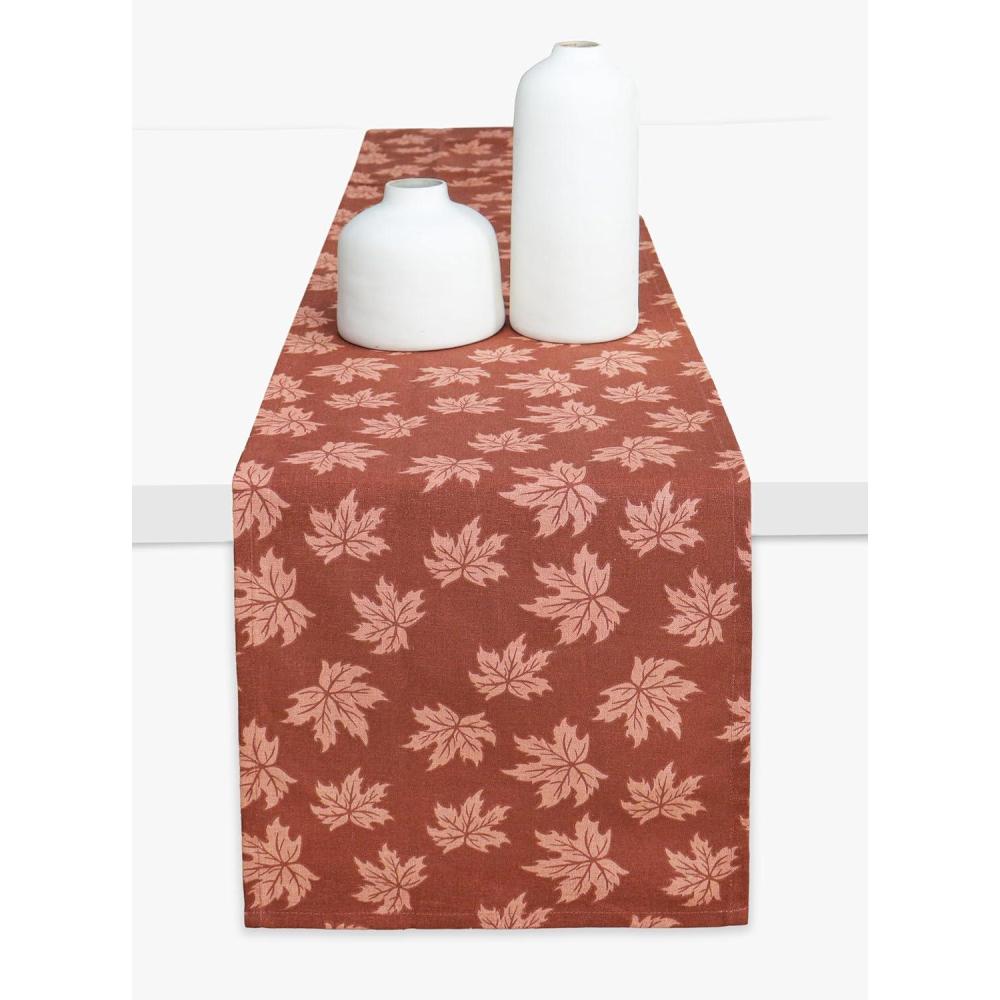 imagePurpleEssences Rust Jacquard Fall Table Runner Collection 14x90in Autumn Table Runner for Fall Harvest ampamp Farmhouse Kitchen Damask Cotton Thanksgiving Table Runners Maple LeavesDamask Maple Leaves
