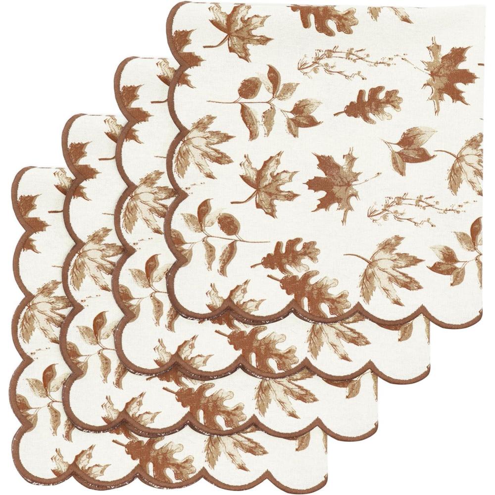 imagePurpleEssences Scalloped Embroidery Cloth Napkins Table Decor Fall Thanksgiving 100 Cotton Set of 418 x 18 inch  Aurelia Edges  RustAureliaedges  Rust