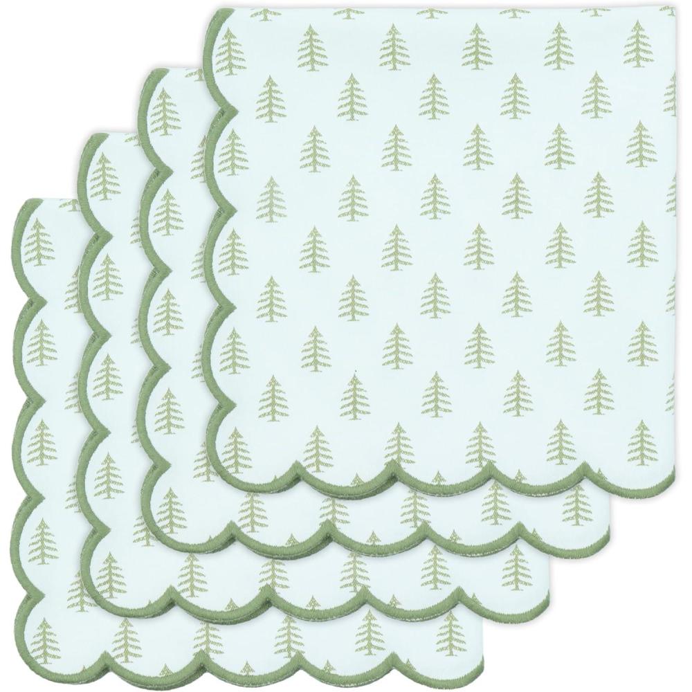 imagePurpleEssences Scalloped Embroidery Cloth Napkins Table Decor Fall Thanksgiving 100 Cotton Set of 418 x 18 inch  Aurelia Edges  RustChristmas Tree