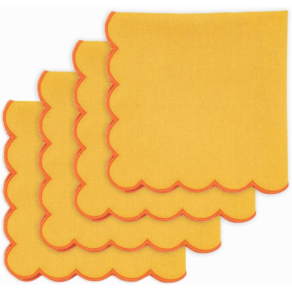 imagePurpleEssences Scalloped Embroidery Cloth Napkins Table Decor Fall Thanksgiving 100 Cotton Set of 418 x 18 inch  Aurelia Edges  RustGolden Yellowedges Orange