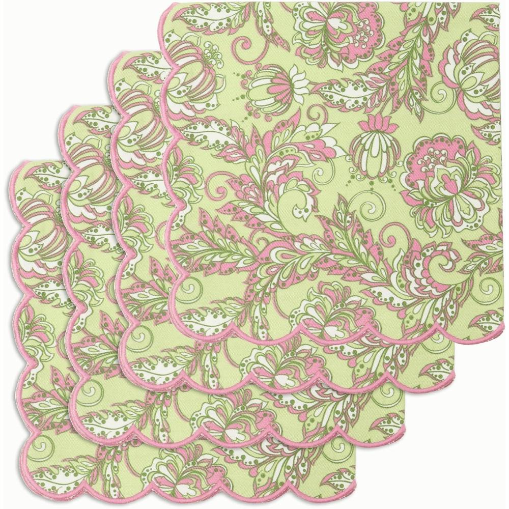 imagePurpleEssences Scalloped Embroidery Cloth Napkins Table Decor Fall Thanksgiving 100 Cotton Set of 418 x 18 inch  Aurelia Edges  RustSage Green Edges  Blush Pink