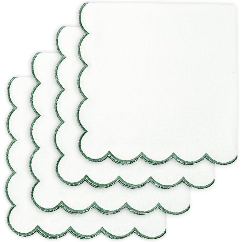imagePurpleEssences Scalloped Embroidery Cloth Napkins Table Decor Fall Thanksgiving 100 Cotton Set of 418 x 18 inch  Aurelia Edges  RustWhiteedges Forest Green
