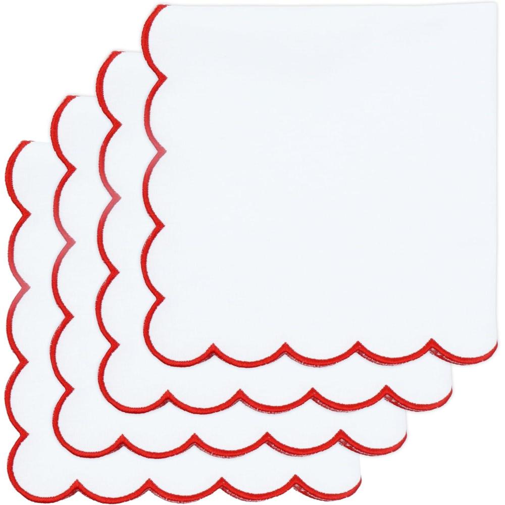 imagePurpleEssences Scalloped Embroidery Cloth Napkins Table Decor Fall Thanksgiving 100 Cotton Set of 418 x 18 inch  Aurelia Edges  RustWhiteedges Red