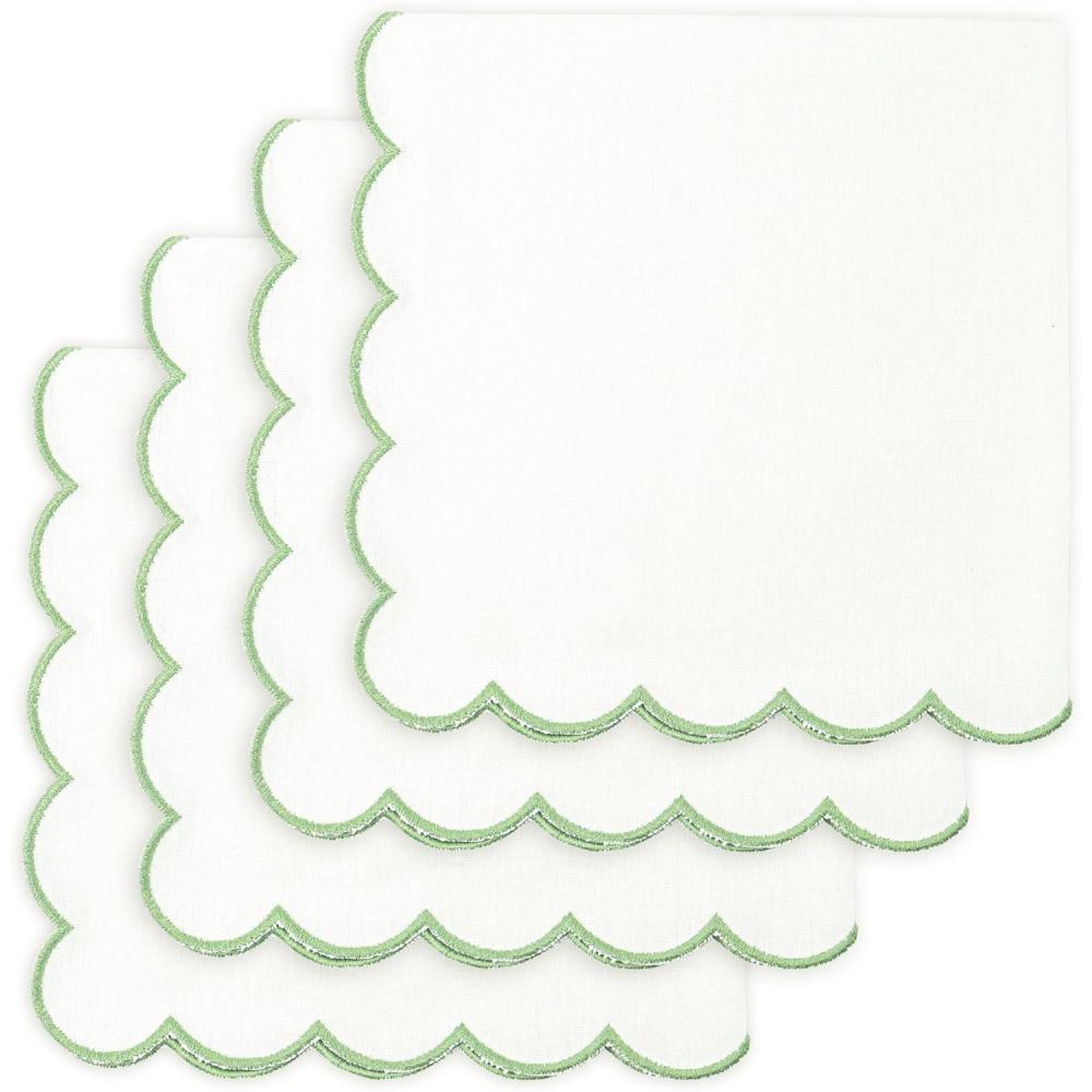 imagePurpleEssences Scalloped Embroidery Cloth Napkins Table Decor Fall Thanksgiving 100 Cotton Set of 418 x 18 inch  Aurelia Edges  RustWhiteedges Sage Green