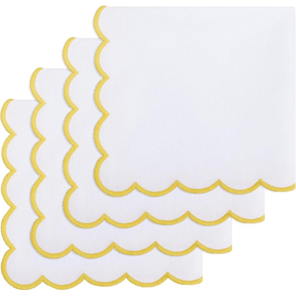 imagePurpleEssences Scalloped Embroidery Cloth Napkins Table Decor Fall Thanksgiving 100 Cotton Set of 418 x 18 inch  Aurelia Edges  RustWhiteedges Yellow