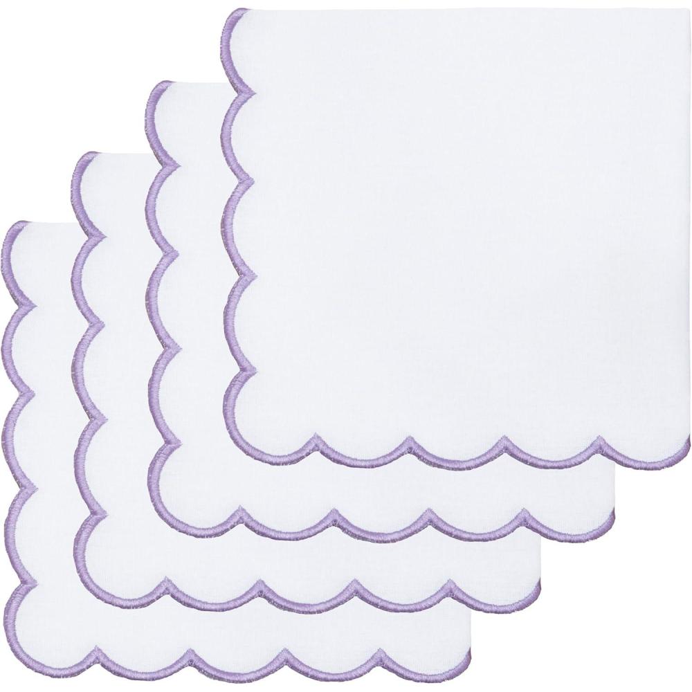 imagePurpleEssences Scalloped Embroidery Cloth Napkins Table Decor Fall Thanksgiving Halloween 100 Cotton Set of 418 x 18 inch  Black  Edges  OrangeWhiteedges Lavender