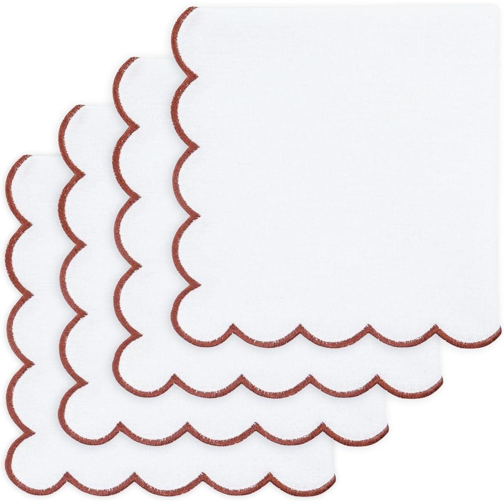 imagePurpleEssences Scalloped Embroidery Cloth Napkins Table Decor Fall Thanksgiving Halloween 100 Cotton Set of 418 x 18 inch  Black  Edges  OrangeWhiteedges Rust