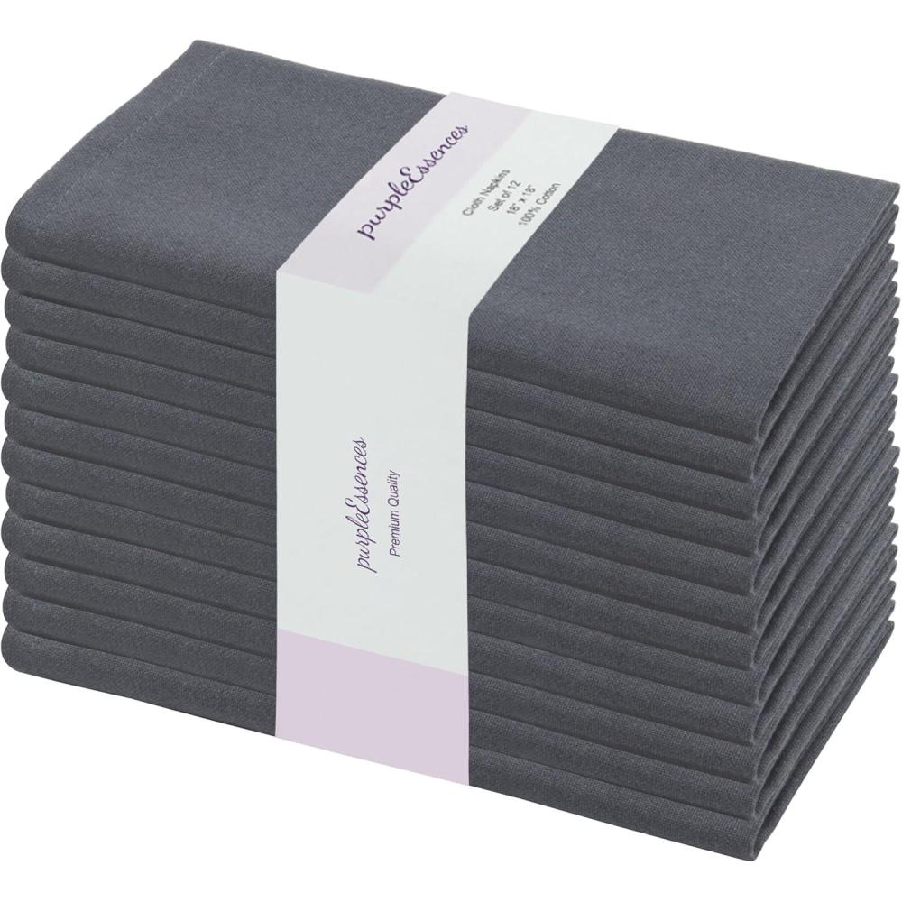 imagePurpleEssences Set of 12 Cloth Dinner Napkins 100 Cotton 18x18 Inch  Soft Durable Washable  Ideal for Farmhouse Party Fall Thanksgiving  Perfect Everyday Use Table Linen  BurgundyDark Gray