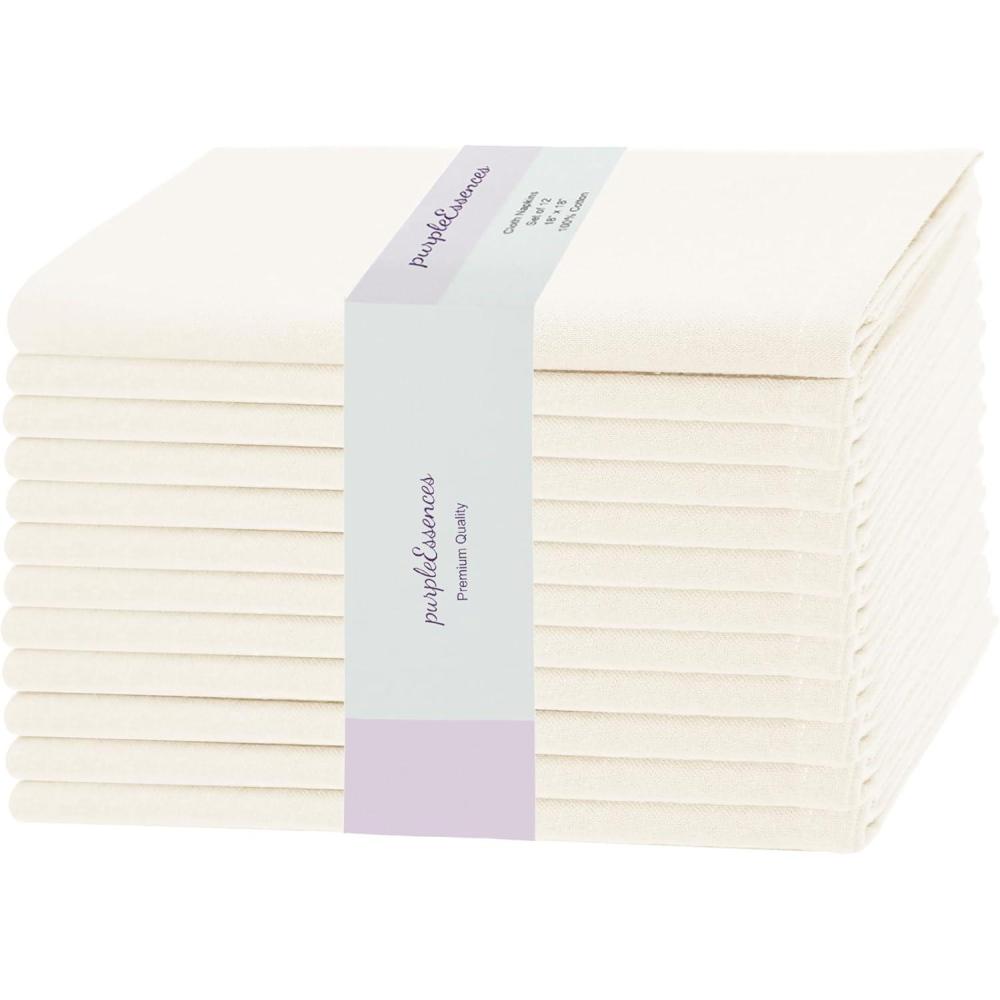 imagePurpleEssences Set of 12 Cloth Dinner Napkins 100 Cotton 18x18 Inch  Soft Durable Washable  Ideal for Farmhouse Party Fall Thanksgiving  Perfect Everyday Use Table Linen  BurgundyCream