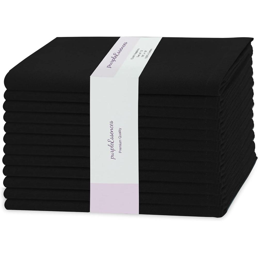 imagePurpleEssences Set of 12 Cloth Dinner Napkins 100 Cotton 18x18 Inch  Soft Durable Washable  Ideal for Farmhouse Party Fall Thanksgiving  Perfect Everyday Use Table Linen  BurgundyBlack