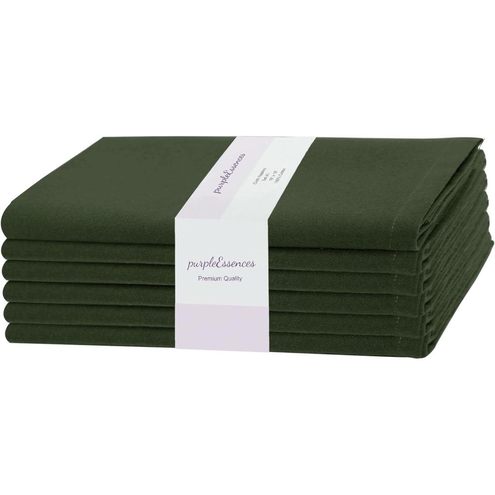 imagePurpleEssences Set of 12 Cloth Dinner Napkins 100 Cotton 18x18 Inch  Soft Durable Washable  Ideal for Farmhouse Party Fall Thanksgiving  Perfect Everyday Use Table Linen  BurgundyOlive Green