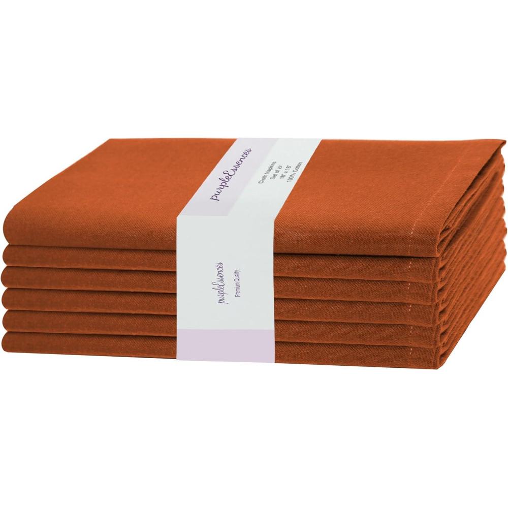 imagePurpleEssences Set of 12 Cloth Dinner Napkins 100 Cotton 18x18 Inch  Soft Durable Washable  Ideal for Farmhouse Party Fall Thanksgiving  Perfect Everyday Use Table Linen  BurgundyRust
