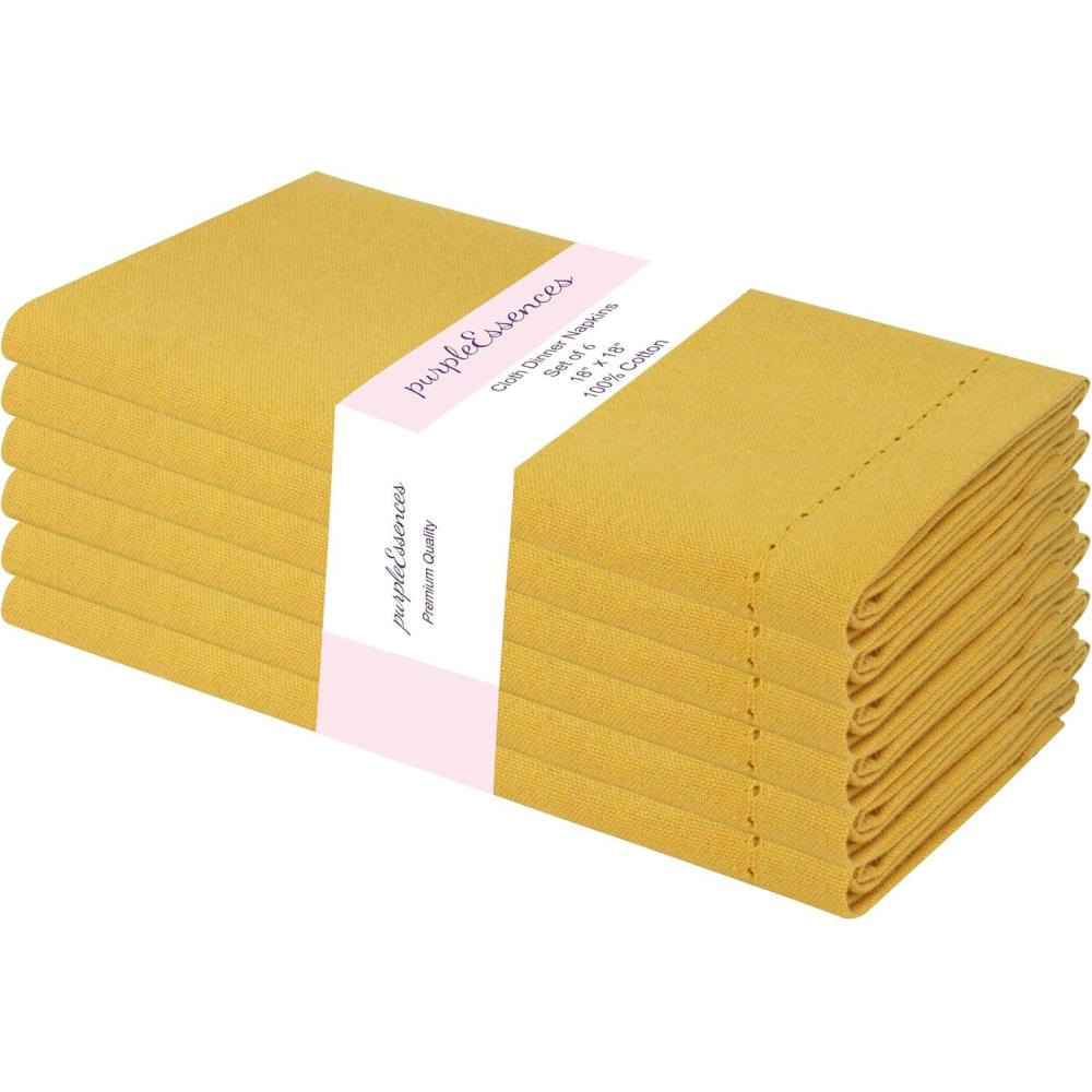 imagePurpleEssences Set of 12 Hemstitch Cloth Dinner Napkins 100 Cotton  Soft Durable Washable  Ideal for Wedding Fall Thanksgiving Halloween  Perfect Everyday Use Table Linen 18x18  BlackGolden Yellow