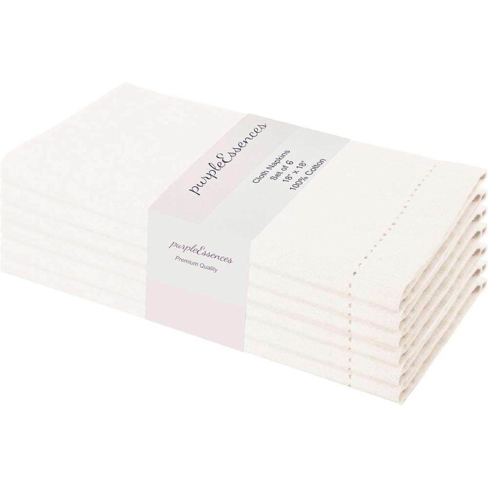 imagePurpleEssences Set of 12 Hemstitch Cloth Dinner Napkins 100 Cotton  Soft Durable Washable  Ideal for Wedding Fall Thanksgiving Halloween  Perfect Everyday Use Table Linen 18x18  BlackCream