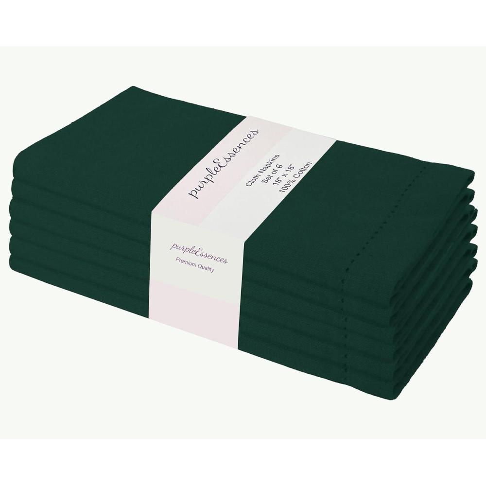 imagePurpleEssences Set of 12 Hemstitch Cloth Dinner Napkins 100 Cotton  Soft Durable Washable  Ideal for Wedding Fall Thanksgiving Halloween  Perfect Everyday Use Table Linen 18x18  BlackForest Green