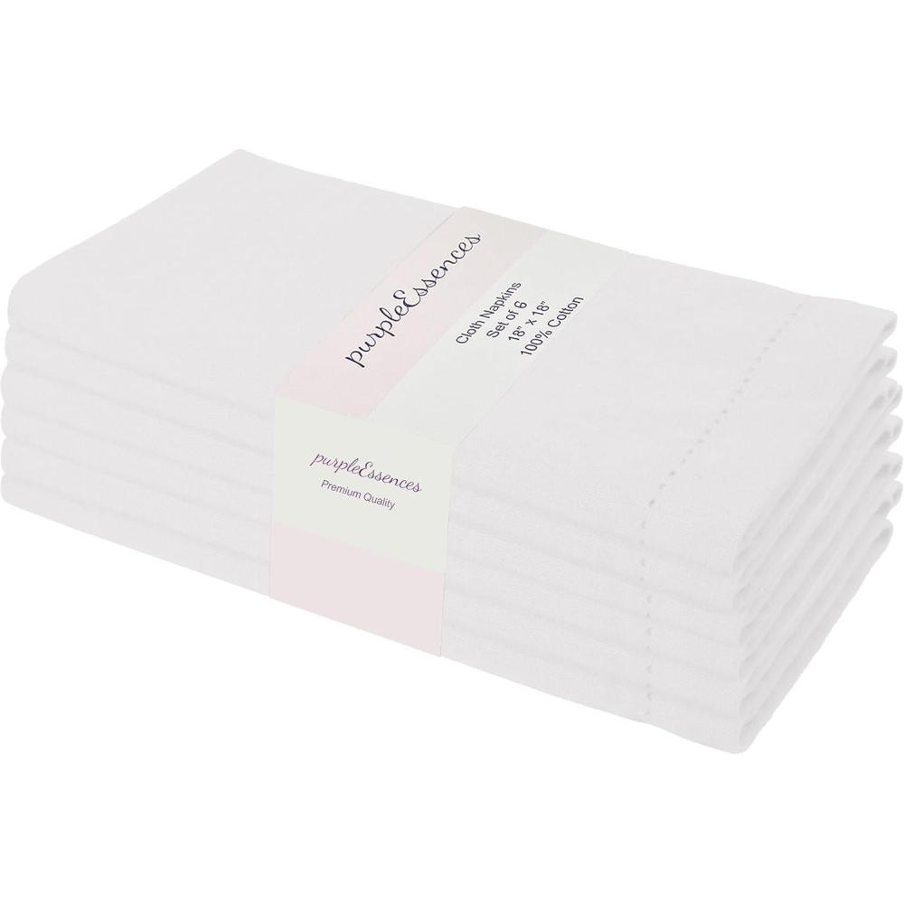 imagePurpleEssences Set of 12 Hemstitch Cloth Dinner Napkins 100 Cotton  Soft Durable Washable  Ideal for Wedding Fall Thanksgiving Halloween  Perfect Everyday Use Table Linen 18x18  BlackWhite