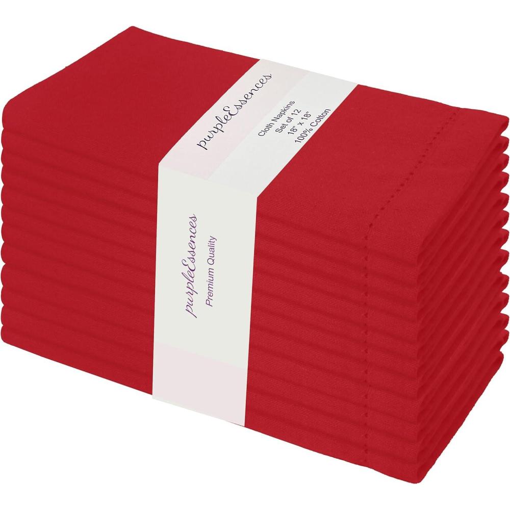 imagePurpleEssences Set of 12 Hemstitch Cloth Dinner Napkins 100 Cotton  Soft Durable Washable  Ideal for Wedding Fall Thanksgiving Halloween  Perfect Everyday Use Table Linen 18x18  BlackRed