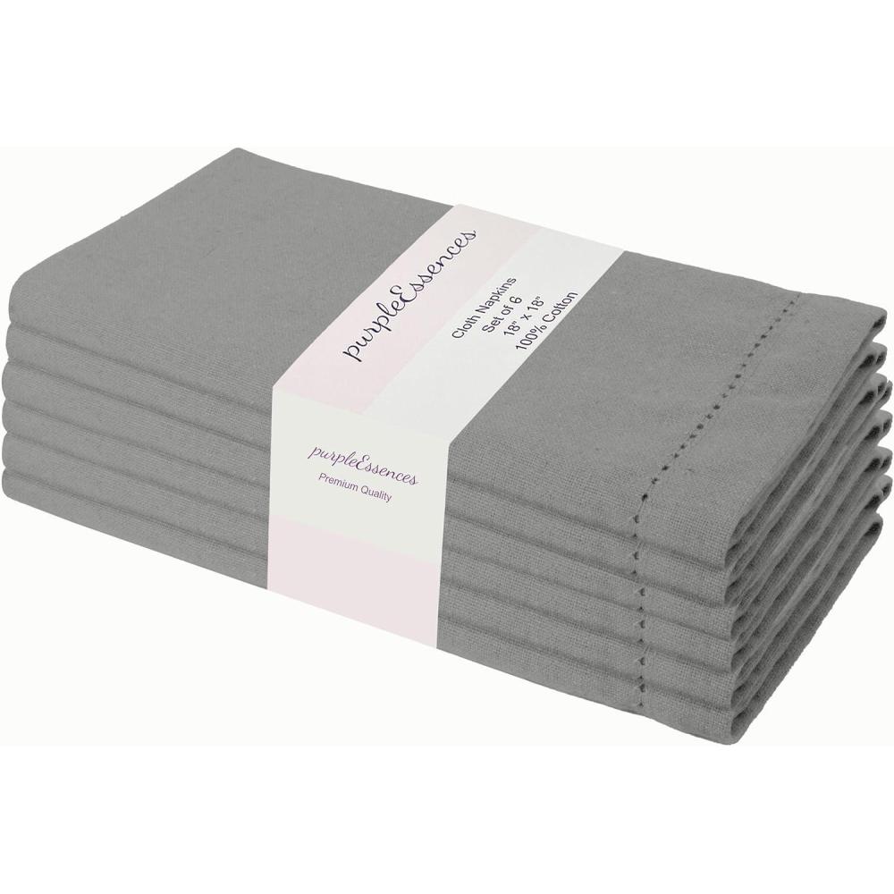 imagePurpleEssences Set of 12 Hemstitch Cloth Dinner Napkins 100 Cotton  Soft Durable Washable  Ideal for Wedding Fall Thanksgiving Halloween  Perfect Everyday Use Table Linen 18x18  BlackAsh Grey