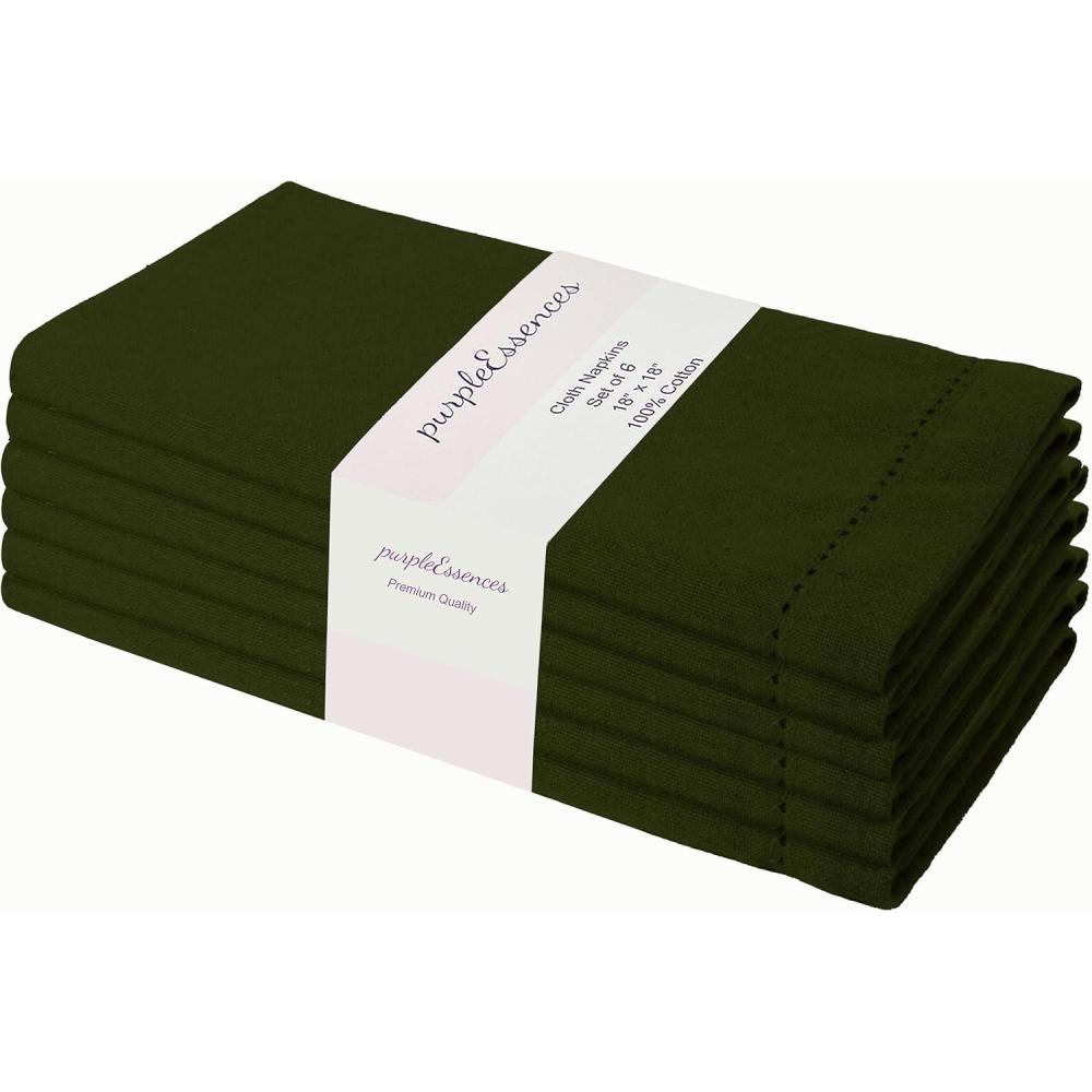 imagePurpleEssences Set of 12 Hemstitch Cloth Dinner Napkins 100 Cotton  Soft Durable Washable  Ideal for Wedding Fall Thanksgiving Halloween  Perfect Everyday Use Table Linen 18x18  BlackOlive Green