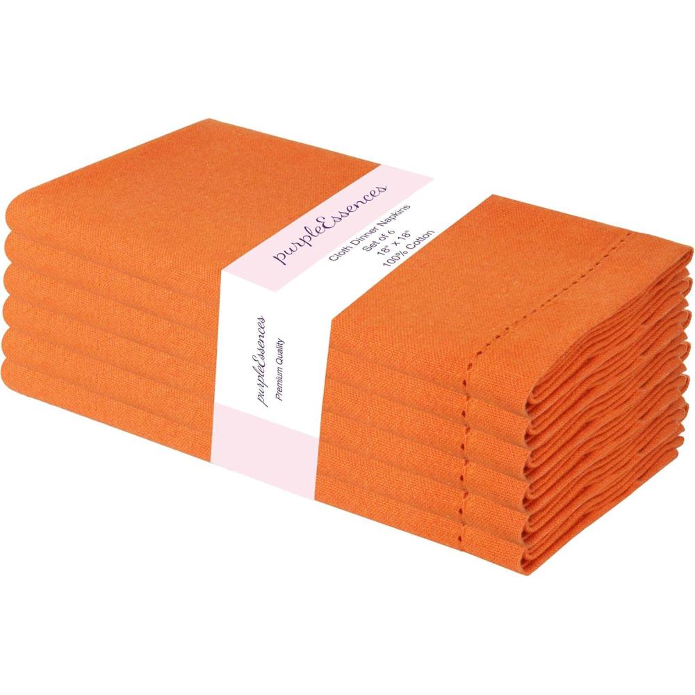 imagePurpleEssences Set of 12 Hemstitch Cloth Dinner Napkins 100 Cotton  Soft Durable Washable  Ideal for Wedding Fall Thanksgiving Halloween  Perfect Everyday Use Table Linen 18x18  BlackOrange