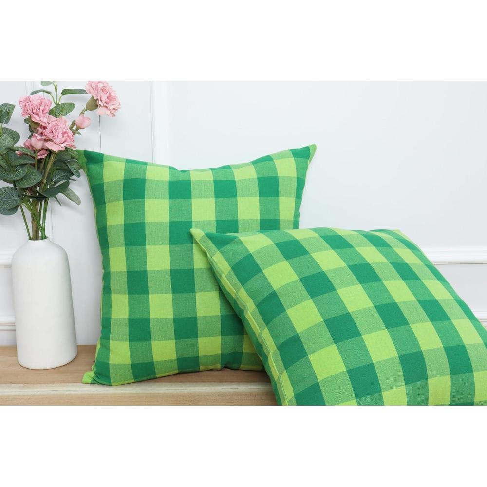 imagePurpleEssences Set of 2 Tartan Plaid Check Throw Pillow Covers Farmhouse Pillow Cushion Case 100 Cotton for Christmas Decor Car Bed Sofa 16 x 16 Inch  GreenSt Patricks Green  Buffalo Plaid