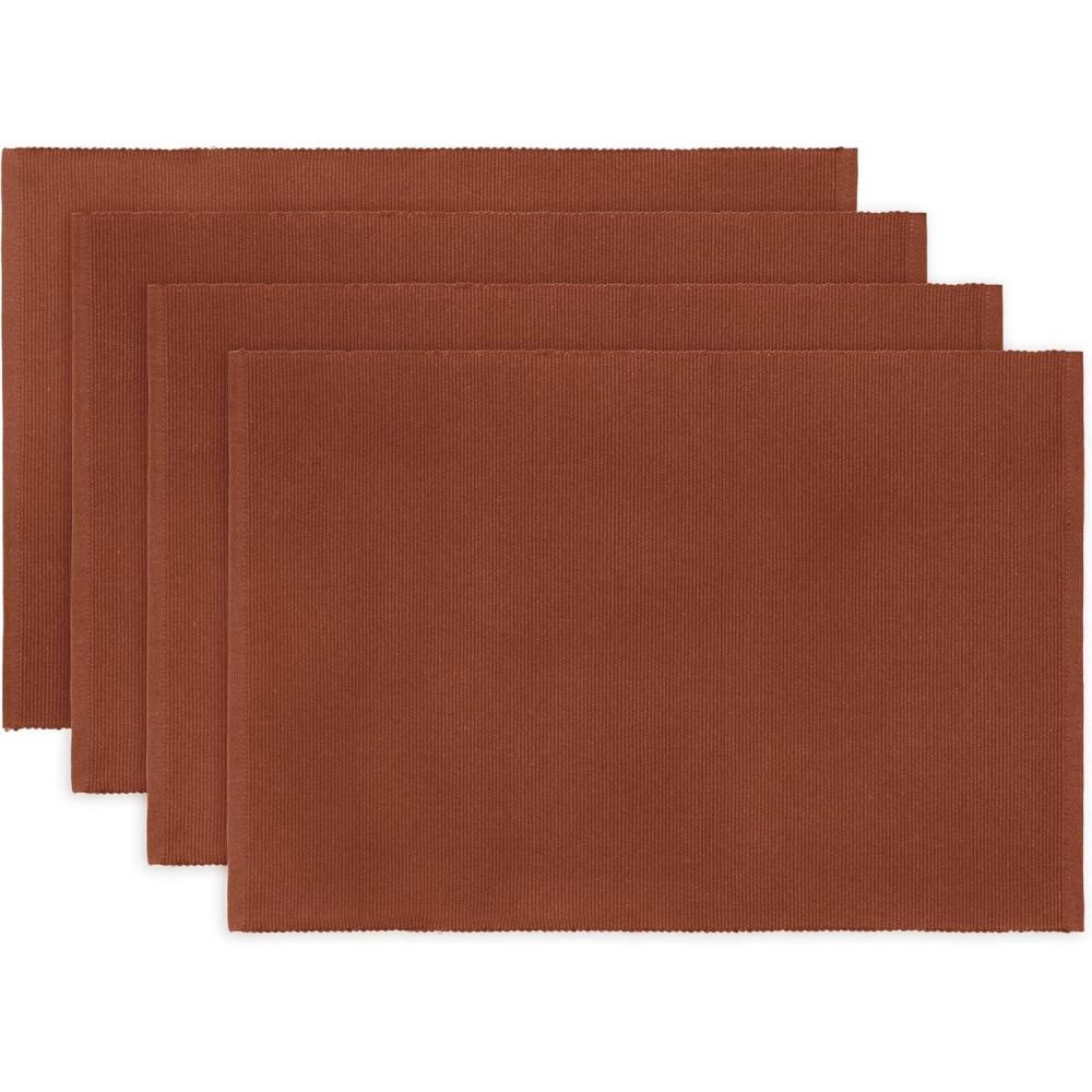 imagePurpleEssences Solid Ribbed Placemats 100 Cotton Place mats Set of 4 13x19 Inch Thick Durable Table Mats for Dining Kitchen or Casual Farmhouse Tabletop Dcor Fall Thanksgiving  RustRust