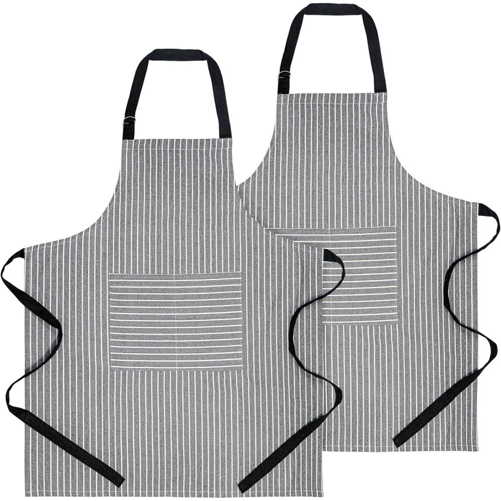 imagePurpleEssences Striped Adjustable Kitchen Aprons with 2 Pockets Cotton  Soft Durable for Home or Restaurant for Men ampamp WomenLarge Stripe  White Black