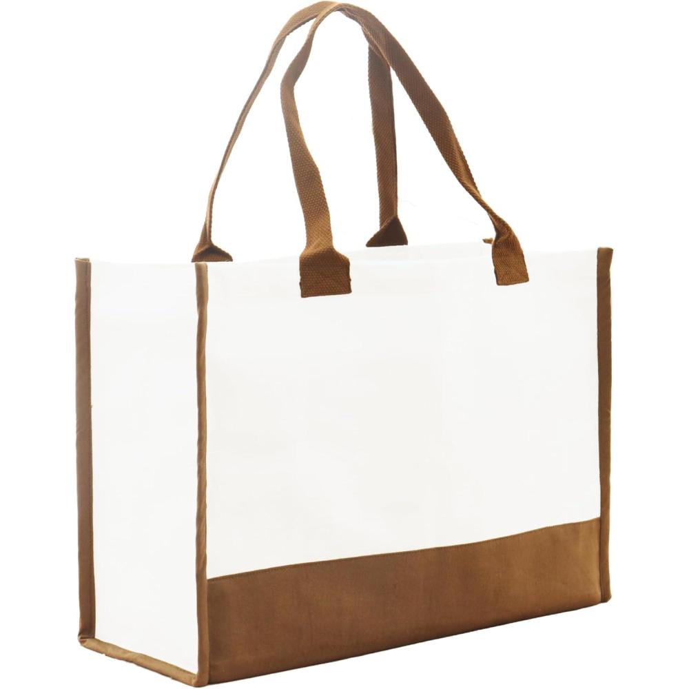 imagePurpleEssences Stylish Canvas Tote Bag Daily Essentials for Women Cute Reusable Cloth Cotton Bags for Shopping GroceryCream Brown