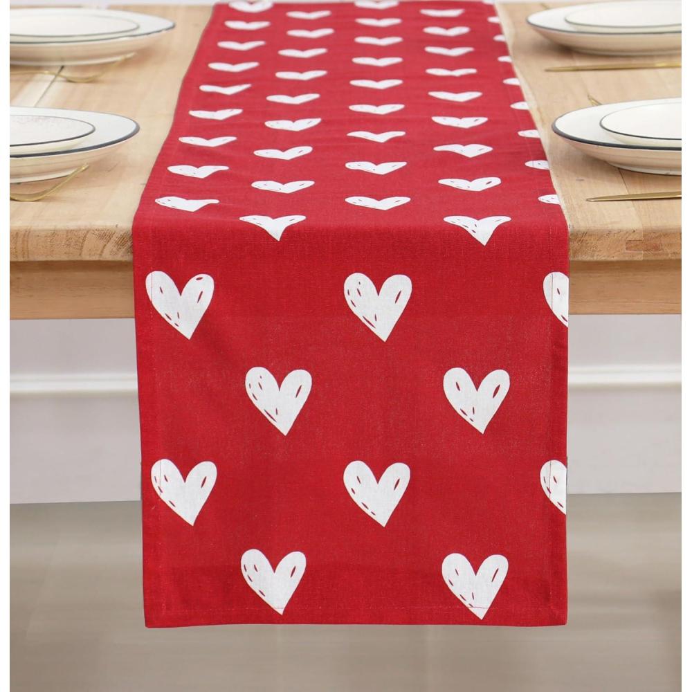 imagePurpleEssences Valentines Day Table Runner Love Heart Table Decor Indoor Outdoor Holiday Anniversary Decoration for Home 13 X 72 Inch  White  Red HeartRed  White Heart
