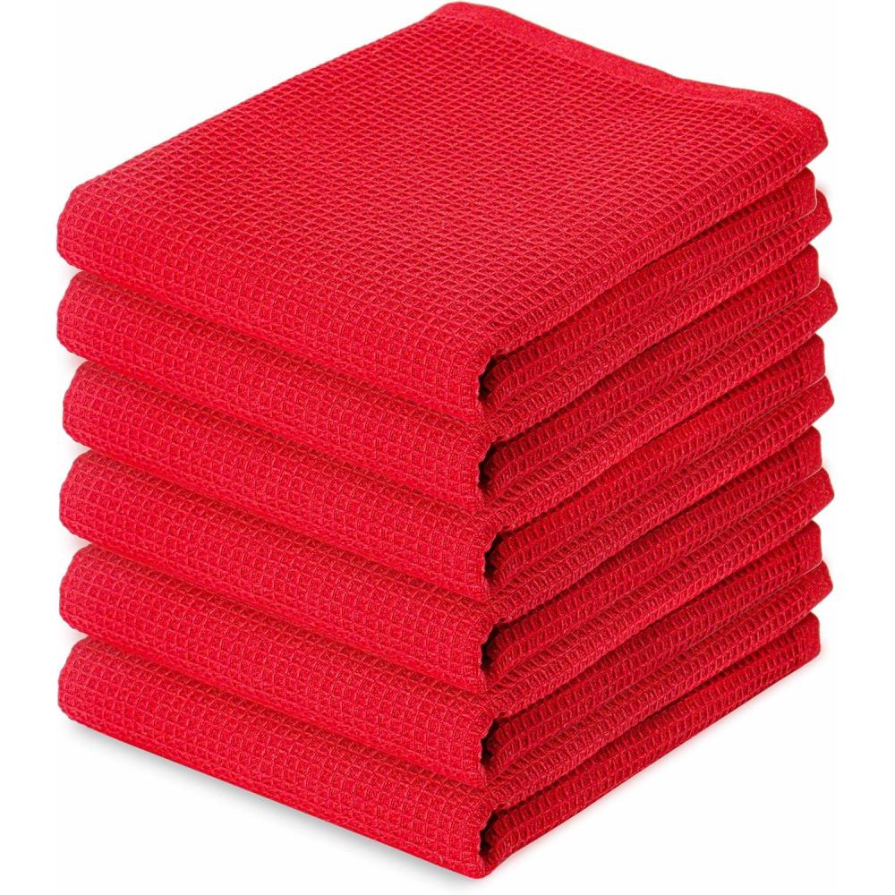 imagePurpleEssences Waffle Weave Kitchen Towel 100 Cotton  15 x 25 Inches with Hanging Loop Ultra Soft Absorbent Quick Drying Dish Cloth Tea and Hand Towels 6 Pack  Fall Thanksgiving  Aqua BlueRed