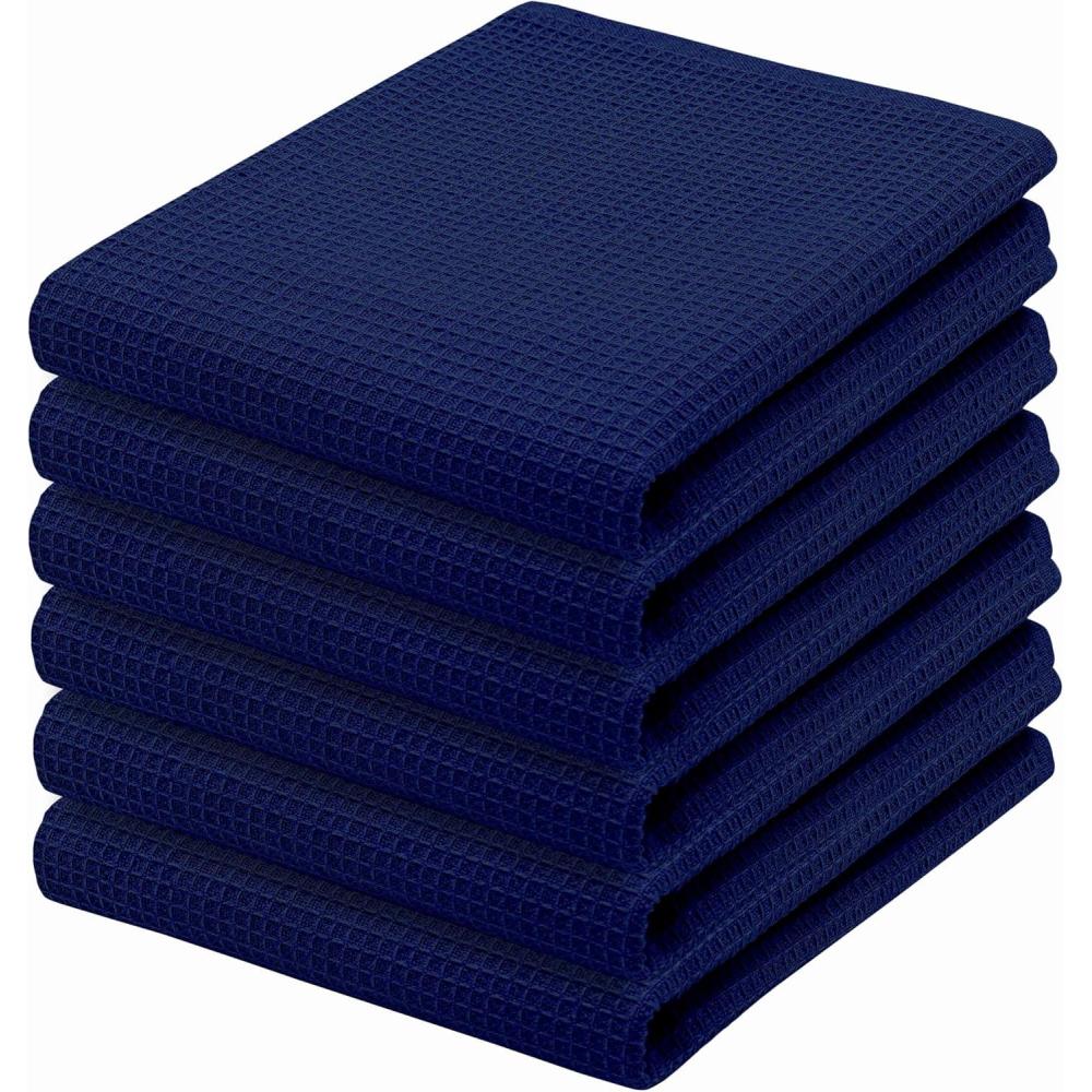 imagePurpleEssences Waffle Weave Kitchen Towel 100 Cotton  15 x 25 Inches with Hanging Loop Ultra Soft Absorbent Quick Drying Dish Cloth Tea and Hand Towels 6 Pack  Fall Thanksgiving  Aqua BlueNavy Blue
