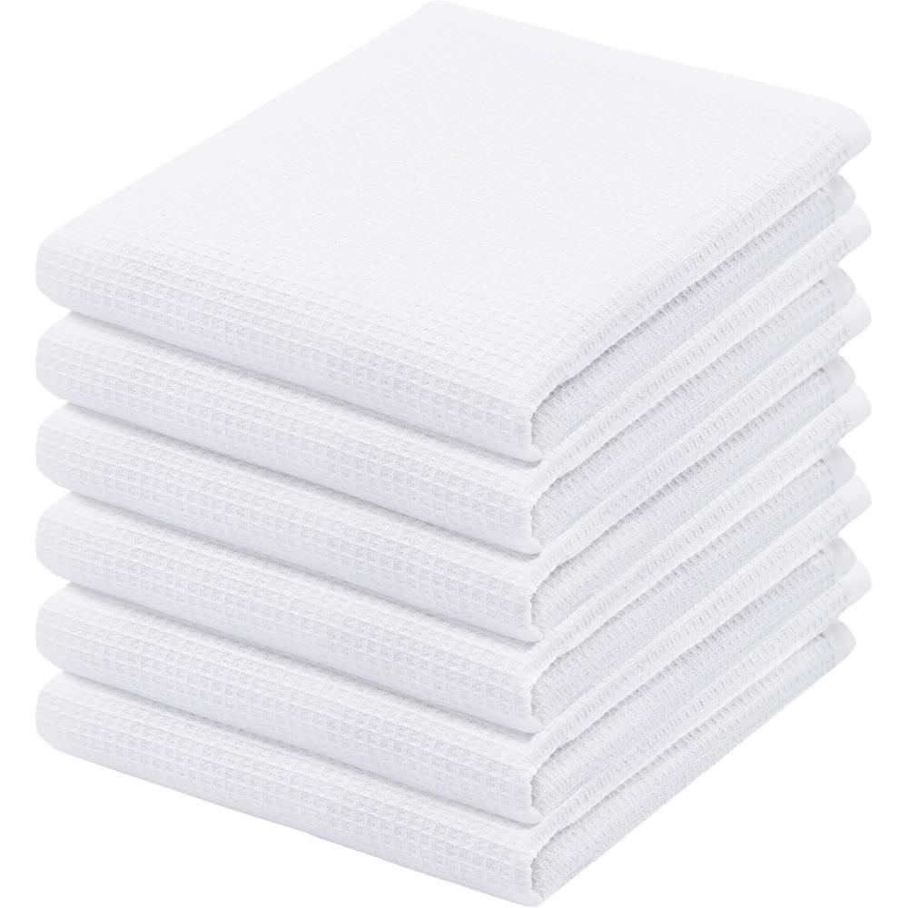 imagePurpleEssences Waffle Weave Kitchen Towel 100 Cotton  15 x 25 Inches with Hanging Loop Ultra Soft Absorbent Quick Drying Dish Cloth Tea and Hand Towels 6 Pack  Fall Thanksgiving  Aqua BlueWhite