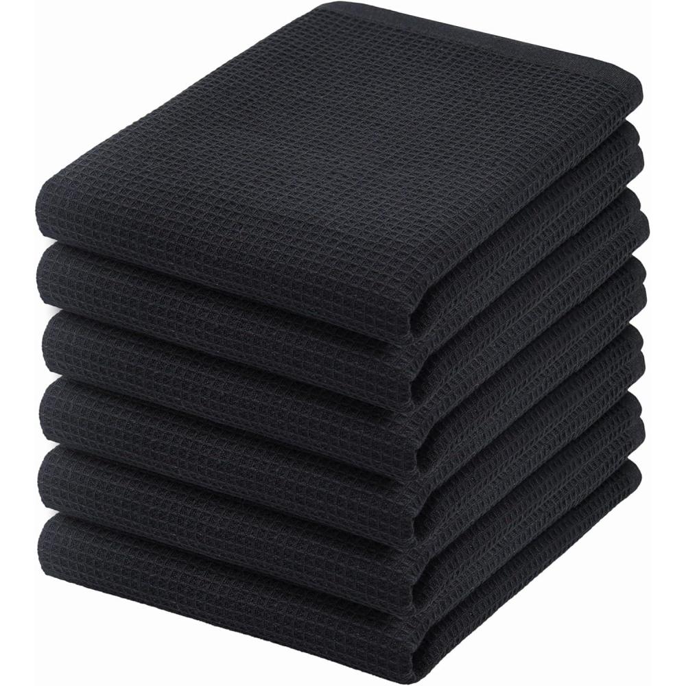 imagePurpleEssences Waffle Weave Kitchen Towel 100 Cotton  15 x 25 Inches with Hanging Loop Ultra Soft Absorbent Quick Drying Dish Cloth Tea and Hand Towels 6 Pack  Fall Thanksgiving  Aqua BlueBlack