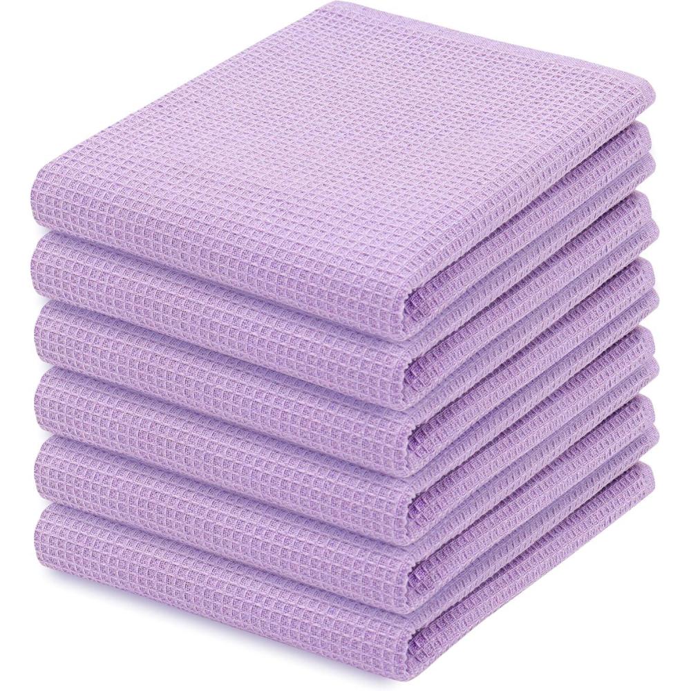 imagePurpleEssences Waffle Weave Kitchen Towel 100 Cotton  15 x 25 Inches with Hanging Loop Ultra Soft Absorbent Quick Drying Dish Cloth Tea and Hand Towels 6 Pack  Fall Thanksgiving  Aqua BlueLavender