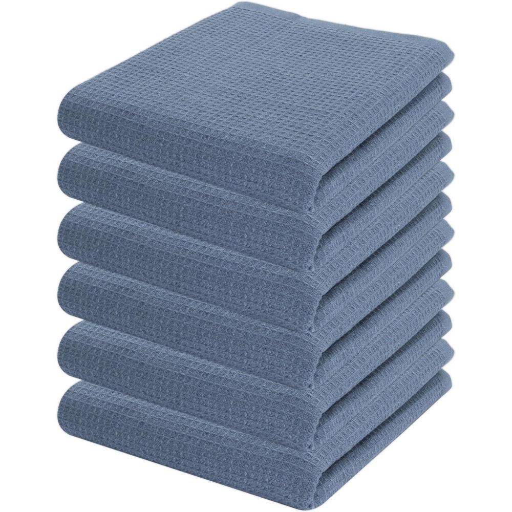 imagePurpleEssences Waffle Weave Kitchen Towel 100 Cotton  15 x 25 Inches with Hanging Loop Ultra Soft Absorbent Quick Drying Dish Cloth Tea and Hand Towels 6 Pack  Fall Thanksgiving  Aqua BlueSmoky Blue
