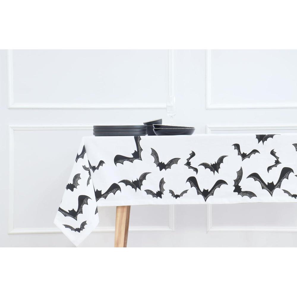 imagePurpleEssences White Black Halloween Tablecloth Rectangle Halloween Party Tablecloth Decoration 60x104 Inch Machine Washable Cotton Table Cover BatBat