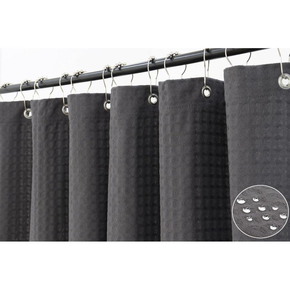 imagePurpleEssenecs Shower Curtain  Waffle Textured Heavy Duty Thick Fabric Shower Curtains for Bathroom Luxury Weighted Cloth Bath Curtain  Fall Thanksgiving  36quot W x 72quot L  Pack of 1  Sage GreenSteel Grey