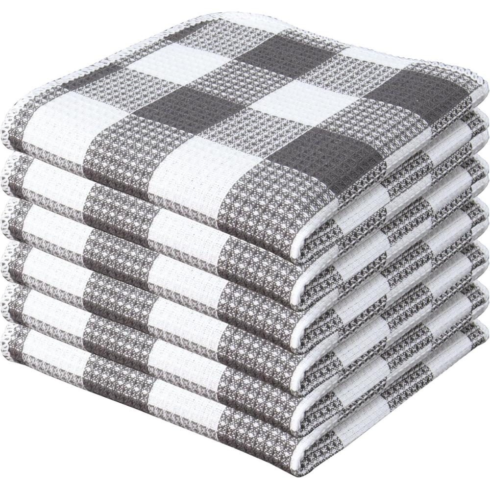 imageWaffle Weave Plaid Dish Cloths 100 Cotton  12 x 12 Inches Ultra Soft Absorbent Quick Drying Dish Towels Buffalo Check Dish Rags for Kitchen 8 Pack  Fall Thanksgiving  Black ampamp WhiteSteel Grey White