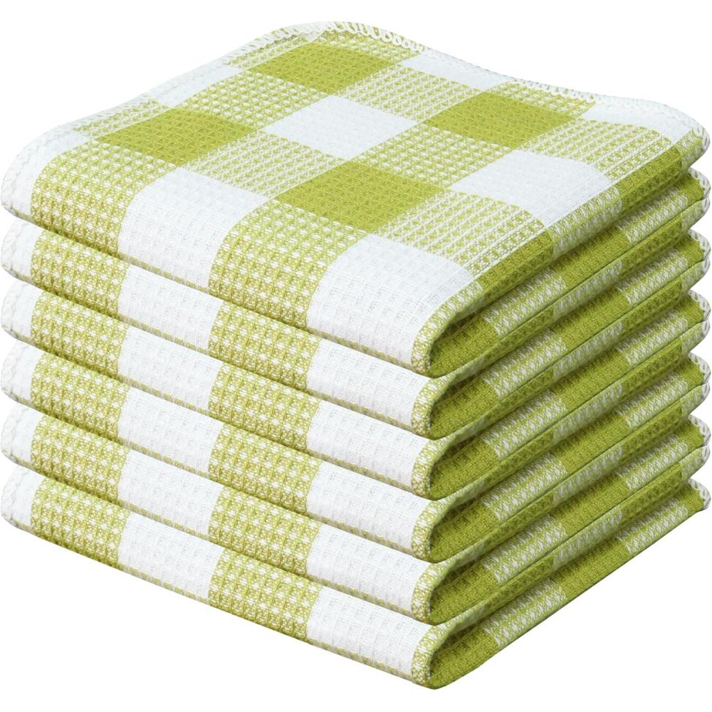 imageWaffle Weave Plaid Dish Cloths 100 Cotton  12 x 12 Inches Ultra Soft Absorbent Quick Drying Dish Towels Buffalo Check Dish Rags for Kitchen 8 Pack  Fall Thanksgiving  Black ampamp WhiteLight Green White