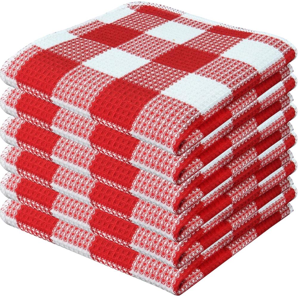 imageWaffle Weave Plaid Dish Cloths 100 Cotton  12 x 12 Inches Ultra Soft Absorbent Quick Drying Dish Towels Buffalo Check Dish Rags for Kitchen 8 Pack  Fall Thanksgiving  Black ampamp WhiteRed White