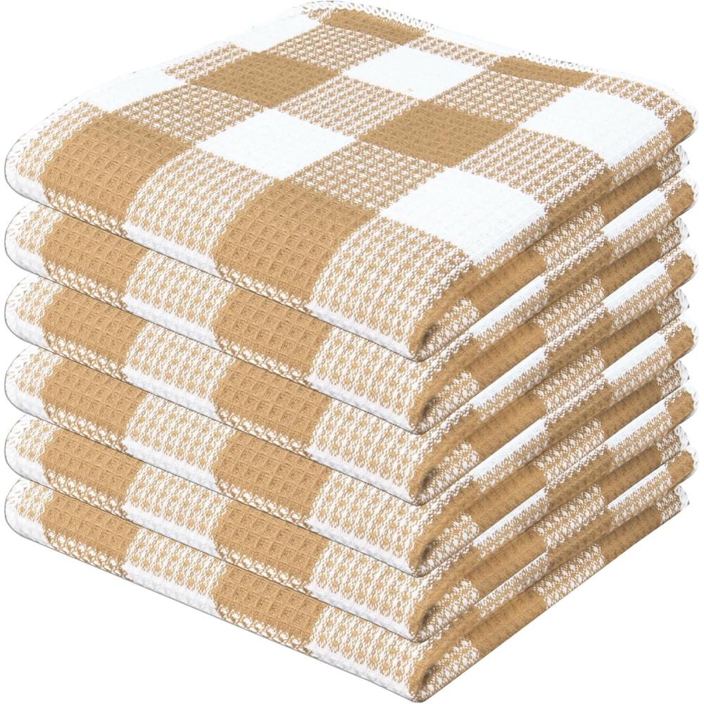 imageWaffle Weave Plaid Dish Cloths 100 Cotton  12 x 12 Inches Ultra Soft Absorbent Quick Drying Dish Towels Buffalo Check Dish Rags for Kitchen 8 Pack  Fall Thanksgiving  Black ampamp WhiteBeige White