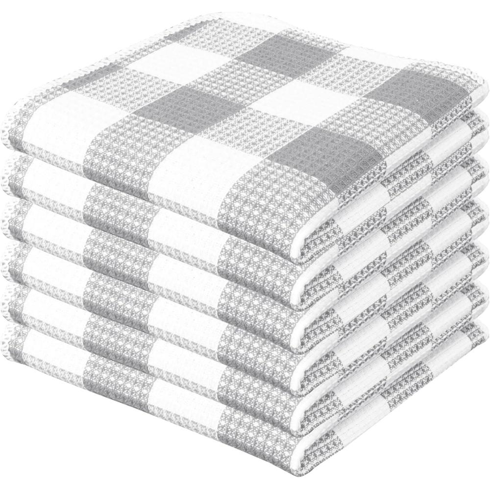 imageWaffle Weave Plaid Dish Cloths 100 Cotton  12 x 12 Inches Ultra Soft Absorbent Quick Drying Dish Towels Buffalo Check Dish Rags for Kitchen 8 Pack  Fall Thanksgiving  Black ampamp WhiteGrey White