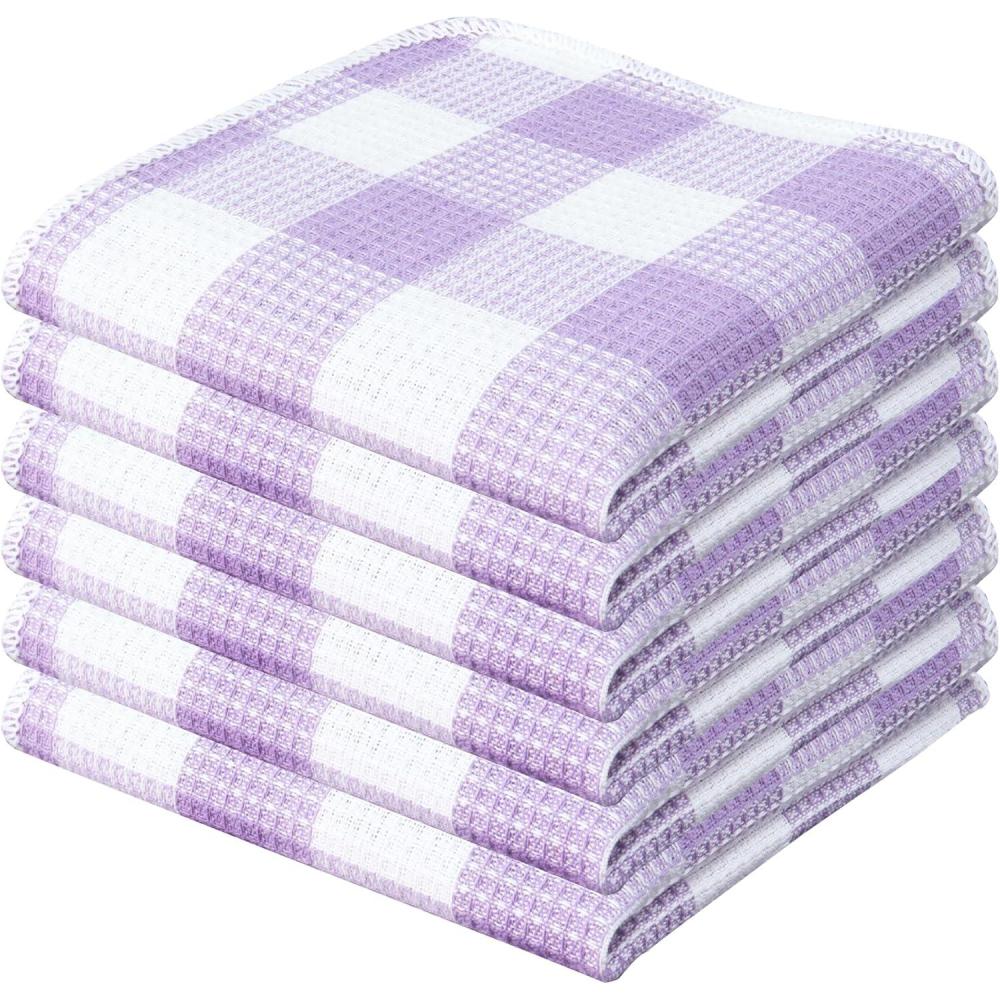 imageWaffle Weave Plaid Dish Cloths 100 Cotton  12 x 12 Inches Ultra Soft Absorbent Quick Drying Dish Towels Buffalo Check Dish Rags for Kitchen 8 Pack  Fall Thanksgiving  Black ampamp WhiteLavender White